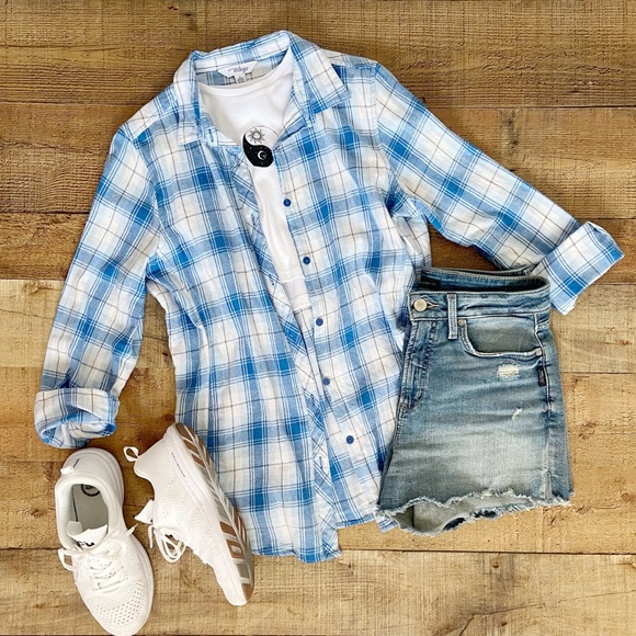 Tops - Baby Blue Plaid Flannel